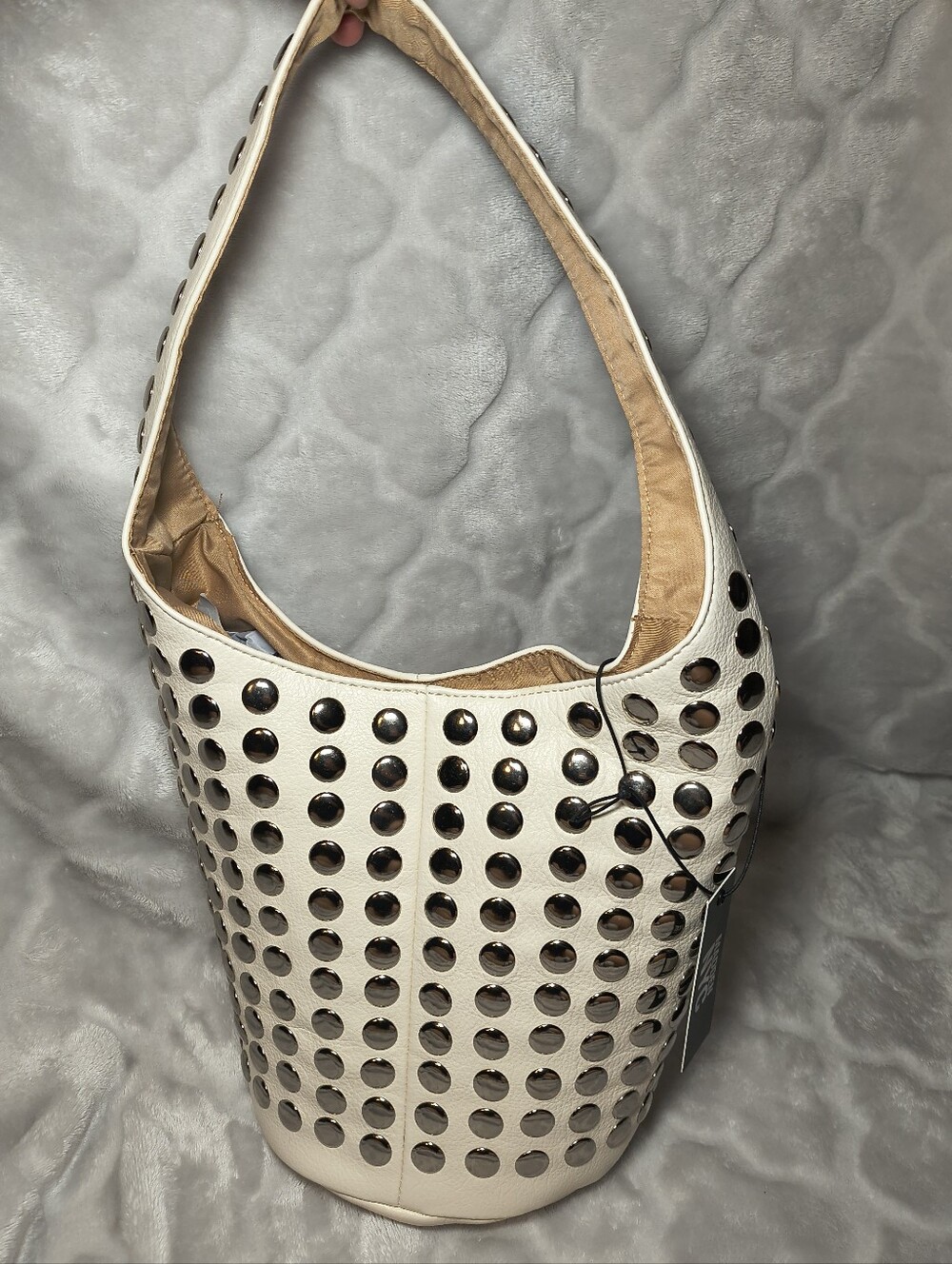Madden NYC Women's Studded Bucket Shoulder Bag (White) Brand NEW